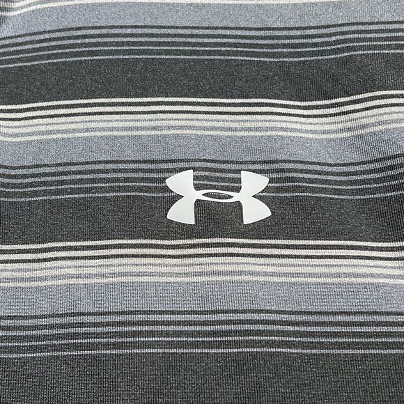 Under Armour Shirt Mens Size Large Gray Striped Short Sleeve Polo Shirt Collared - Picture 5 of 15